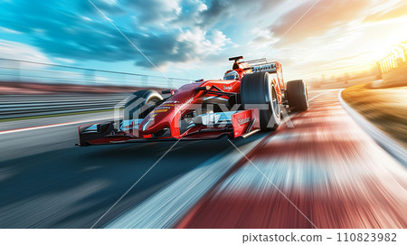 Formula 1 bolid on racing track, F1 grand prix race Formula 1 bolid on racing track, F1 grand prix race 110823982