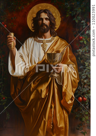 Jesus Christ holding Holy Grail 110823991