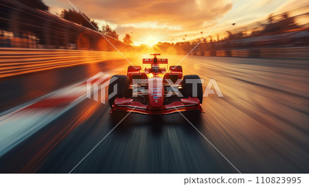 Formula 1 bolid on racing track, F1 grand prix race Formula 1 bolid on racing track, F1 grand prix race 110823995