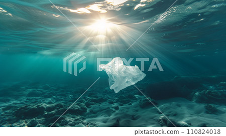 Plastic bag in the ocean, nature conservation concept Plastic bag in the ocean, nature conservation concept 110824018