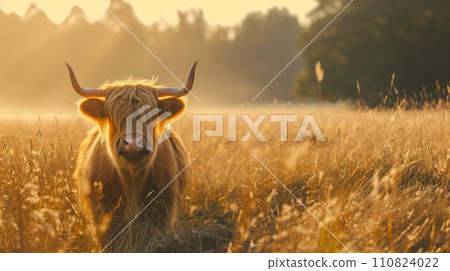 Scottish highland cow on a meadow 110824022