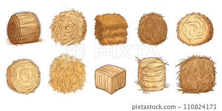 AI-generated content. Various hays, rustic landscape elements. Isolated hay cartoon sketch style, courtyard decoration objects. Agriculture, harvest time, vector collection AI-generated content. Various hays, rustic landscape elements. Isolated hay cartoon sketch style, courtyard decoration objects. Agriculture, harvest time, vector collection 110824171