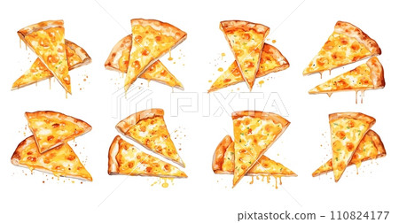 AI-generated content. Pizza slices. Isolated pizzas couple slice, italian food elements. Watercolor sketch fast food, take away or delivery vector clipart AI-generated content. Pizza slices. Isolated pizzas couple slice, italian food elements. Watercolor sketch fast food, take away or delivery vector clipart 110824177