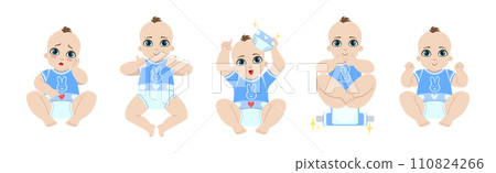 Cute Baby Kid in Diaper with Different Expression Vector Set 110824266