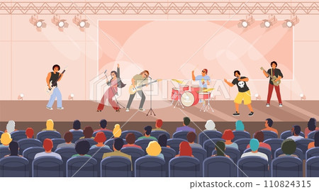 Rock band performing concert on stage vector illustration 110824315