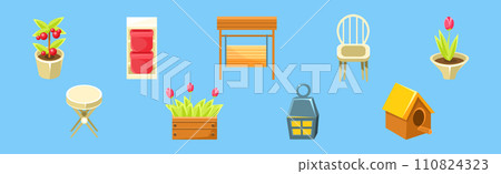 Backyard Furniture Item and Patio Object Vector Set 110824323