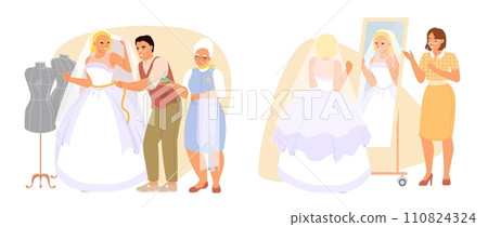 Wedding tailor sewing dress for bride vector illustration 110824324