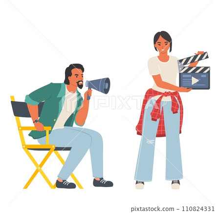 Film director and assistant engaged in cinema production 110824331