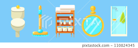 Bathroom Object and Item Isolated on Blue Background Vector Set 110824345