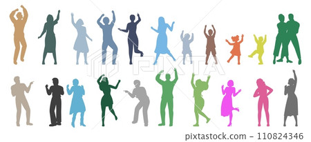 People characters dancing colorful silhouette isolated set 110824346