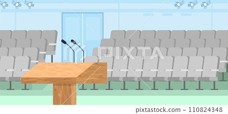 Empty conference hall with spectator seats and tribune 110824348