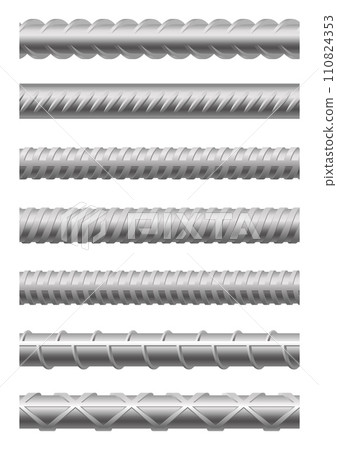 Endless rebars metal profiles rod and armature isolated set 110824353