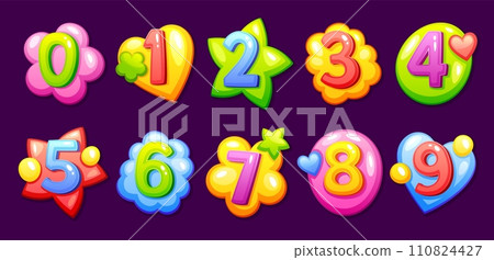 Childish cartoon numbers. Kid fun number font crazy numeric cute typography for baby age school children toy, numbered doodle english mathematic sign, neoteric vector illustration Childish cartoon numbers. Kid fun number font crazy numeric cute typography for baby age school children toy, numbered doodle english mathematic sign, neoteric vector illustration 110824427