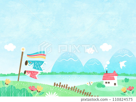 Background illustration of "Children's Day" with carp streamers swimming.Watercolor landscape full of nature. 110824575