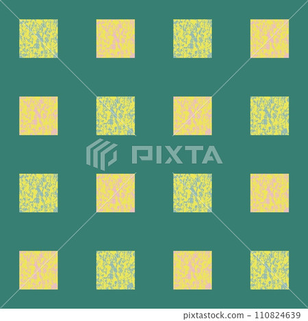 Seamless pattern on a green background yellow squares with river soil texture. For your projects, printing, fabric, towels, wrapping paper. 110824639