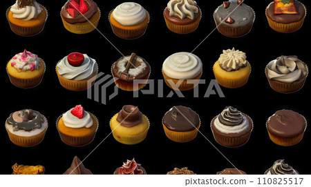 AI-generated content. conveyor belt with many cakes on it AI-generated content. conveyor belt with many cakes on it 110825517