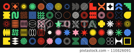 Brutalist geometric shapes, symbols. Simple primitive elements and forms. Bauhaus retro design, trendy contemporary minimalist style. Vector illustration 110826091