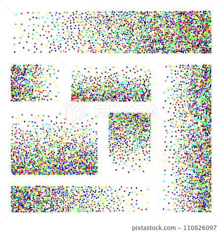 Stipple pattern, dotted rectangular design elements. Stippling, dotwork drawing, shading using dots. Pixel disintegration, random halftone effect. Colored noise grainy texture. Vector illustration Stipple pattern, dotted rectangular design elements. Stippling, dotwork drawing, shading using dots. Pixel disintegration, random halftone effect. Colored noise grainy texture. Vector illustration 110826097