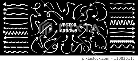 Hand drawn arrows, highlighter lines. Marker stroke, brush pen drawn underline. Handwritten text pointers, notes, marks. Vector illustration Hand drawn arrows, highlighter lines. Marker stroke, brush pen drawn underline. Handwritten text pointers, notes, marks. Vector illustration 110826115