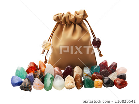 AI-generated content. Colorful gemstones for esoteric, meditation or spiritual practice isolated on white background 110826541