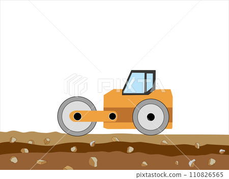 The ground is leveled with a heavy road roller. 110826565