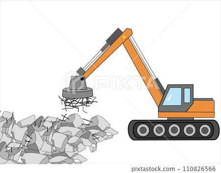 Heavy machinery uses magnetic attachments to sort iron scrap. 110826566