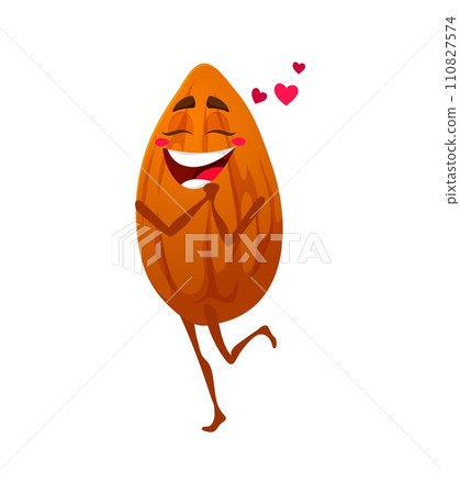 Cartoon almond nut character fall in love. Isolated vector adorable kernel with hearts around discovers magic of love, leading to a heartwarming journey filled with joy, surprises, and nutty romance Cartoon almond nut character fall in love. Isolated vector adorable kernel with hearts around discovers magic of love, leading to a heartwarming journey filled with joy, surprises, and nutty romance 110827574