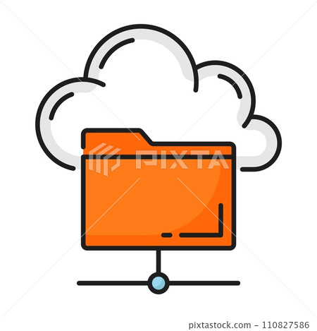 Data cloud storage or database network server color icon of file folder, vector line symbol. Data backup and digital information storage server for database access to online streaming and exchange 110827586