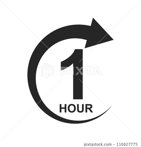 1 hour icon with circle arrow. Cook or sport countdown symbol. Shipping delivery or special offer sign. Discount pictogram. Customer service label. Vector graphic illustration 110827775