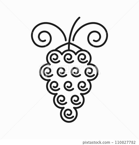 Bunch of grape on stem organic, outline decor icon. Vector organic ripe berries, vegetarian food dessert, isabella grape, sweet muscat cluster Bunch of grape on stem organic, outline decor icon. Vector organic ripe berries, vegetarian food dessert, isabella grape, sweet muscat cluster 110827782