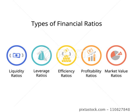 Types of Financial Ratios for Liquidity, leverage, efficiency, profitability, market value ratio 110827848