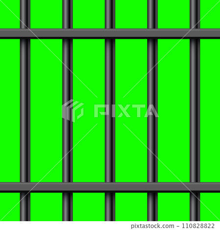 Black metal prison bars on green chroma key background. Detailed jail cage, prison iron fence. Criminal background mockup. Vector illustration Black metal prison bars on green chroma key background. Detailed jail cage, prison iron fence. Criminal background mockup. Vector illustration 110828822
