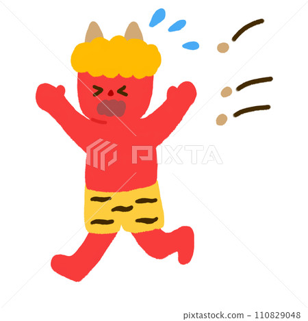 Illustration of a demon running away from the bean-throwing 110829048