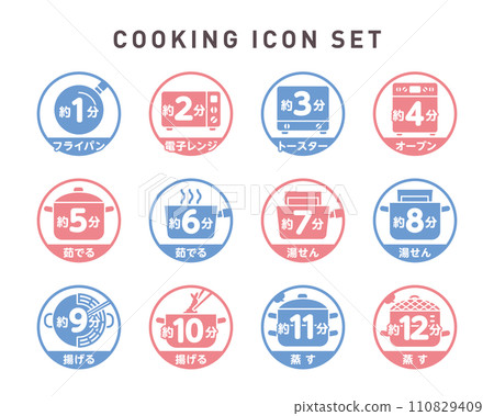 圓框向量烹飪圖示集：烹飪方法與時間 110829409
