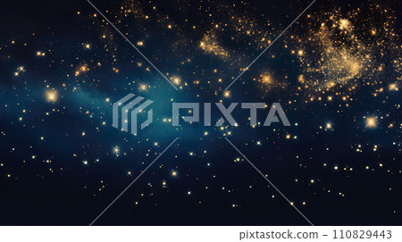 Background "AI generated image" with glittering golden stars on a dark blue background 110829443