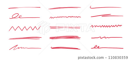Pen underline line stroke, red marker scribble. Hand drawn mark, brush drawn curve, doodle sketch vector. Red pen text underline, handwritten doodle elements, lettering emphasis. Vector Pen underline line stroke, red marker scribble. Hand drawn mark, brush drawn curve, doodle sketch vector. Red pen text underline, handwritten doodle elements, lettering emphasis. Vector 110830359
