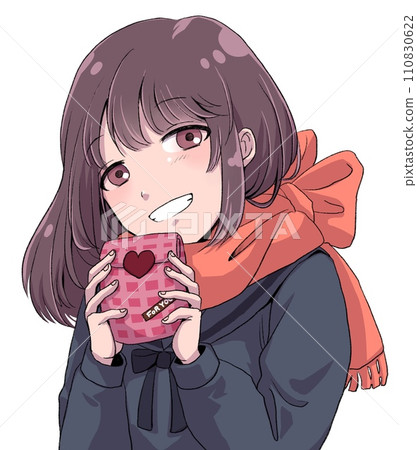 穿著水手服的女孩拿著情人節巧克力，動漫風格 110830622