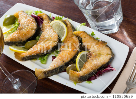 Fried sturgeon fish with lemon Fried sturgeon fish with lemon 110830689