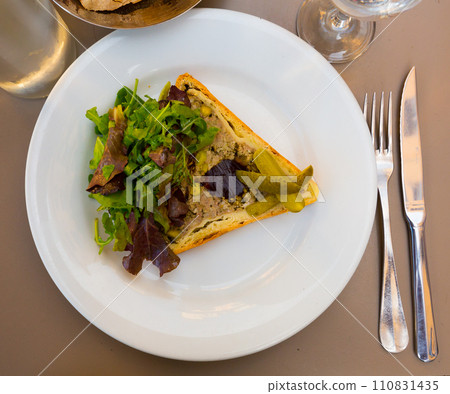 Top view of piece of Pate en croute maison 110831435