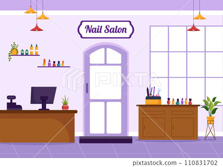 Nail Polish Salon Vector Illustration with Receiving of Manicure or Pedicure with Tools and Accessories to a Young Girl Concept in Flat Background Nail Polish Salon Vector Illustration with Receiving of Manicure or Pedicure with Tools and Accessories to a Young Girl Concept in Flat Background 110831702