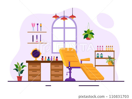 Nail Polish Salon Vector Illustration with Receiving of Manicure or Pedicure with Tools and Accessories to a Young Girl Concept in Flat Background 110831703