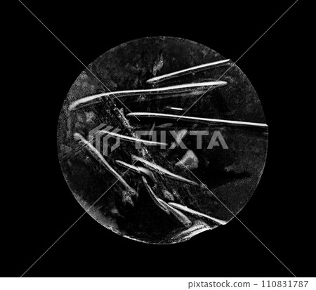 transparent adhesive round plastic sticker label isolated on black background 110831787
