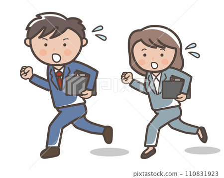 男女商人衝向辦公室的插圖 110831923
