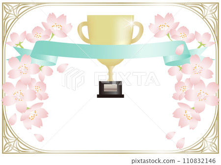 Refreshing spring award certificate frame material with cherry blossoms and ribbon Refreshing spring award certificate frame material with cherry blossoms and ribbon 110832146