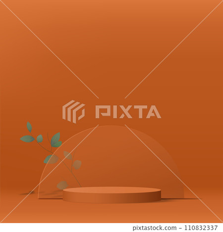 3d orange color podium and minimal orange color wall scene. 3d podium minimal abstract background. Vector 3d orange color podium and minimal orange color wall scene. 3d podium minimal abstract background. Vector 110832337
