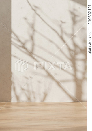 A background rich in shading that you can use in your designs. Textured walls and podium with sunlight shining through. 110832501
