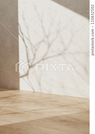 A background rich in shading that you can use in your designs. Textured walls and podium with sunlight shining through. 110832502