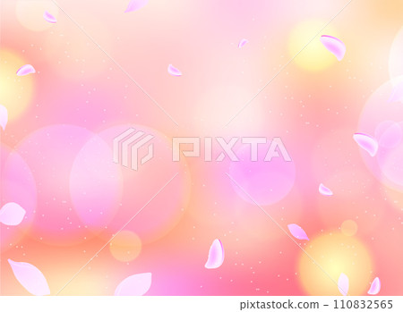 Spring background image with dancing cherry blossom petals 110832565