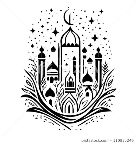 Minaret poster mosque illustration sketch hand draw  110833246