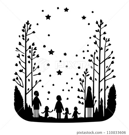 forest friend children watching shooting stars illustration sketch hand draw forest friend children watching shooting stars illustration sketch hand draw 110833606